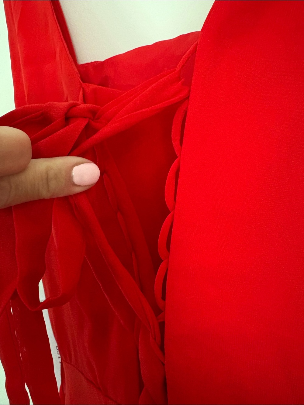 Red Square-Neck Maxi Dress with Side Ruffle - Picture 5 of 12